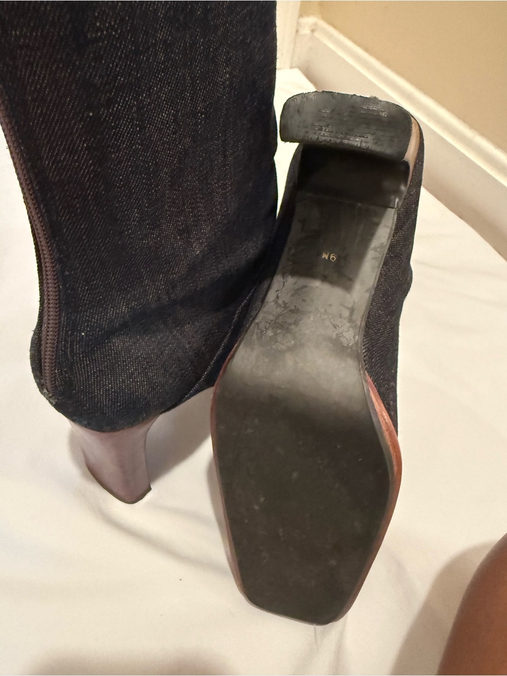Vintage Amanda Smith Dark Blue Denim Mid-Calf Heeled Boots - Picture 6 of 8